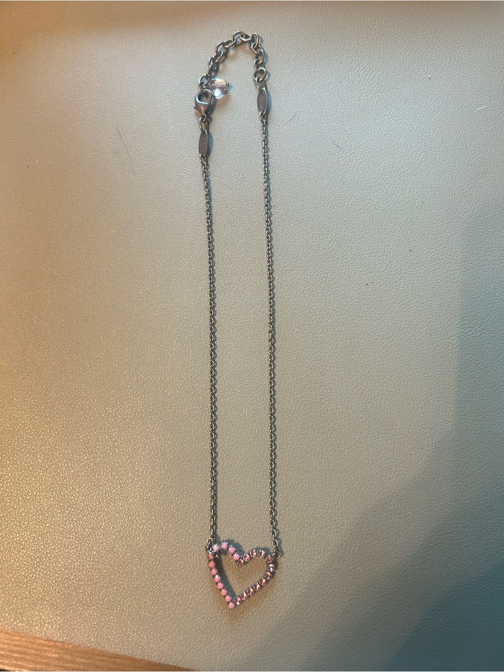Sabika Silver Heart Necklace with Pink Accents